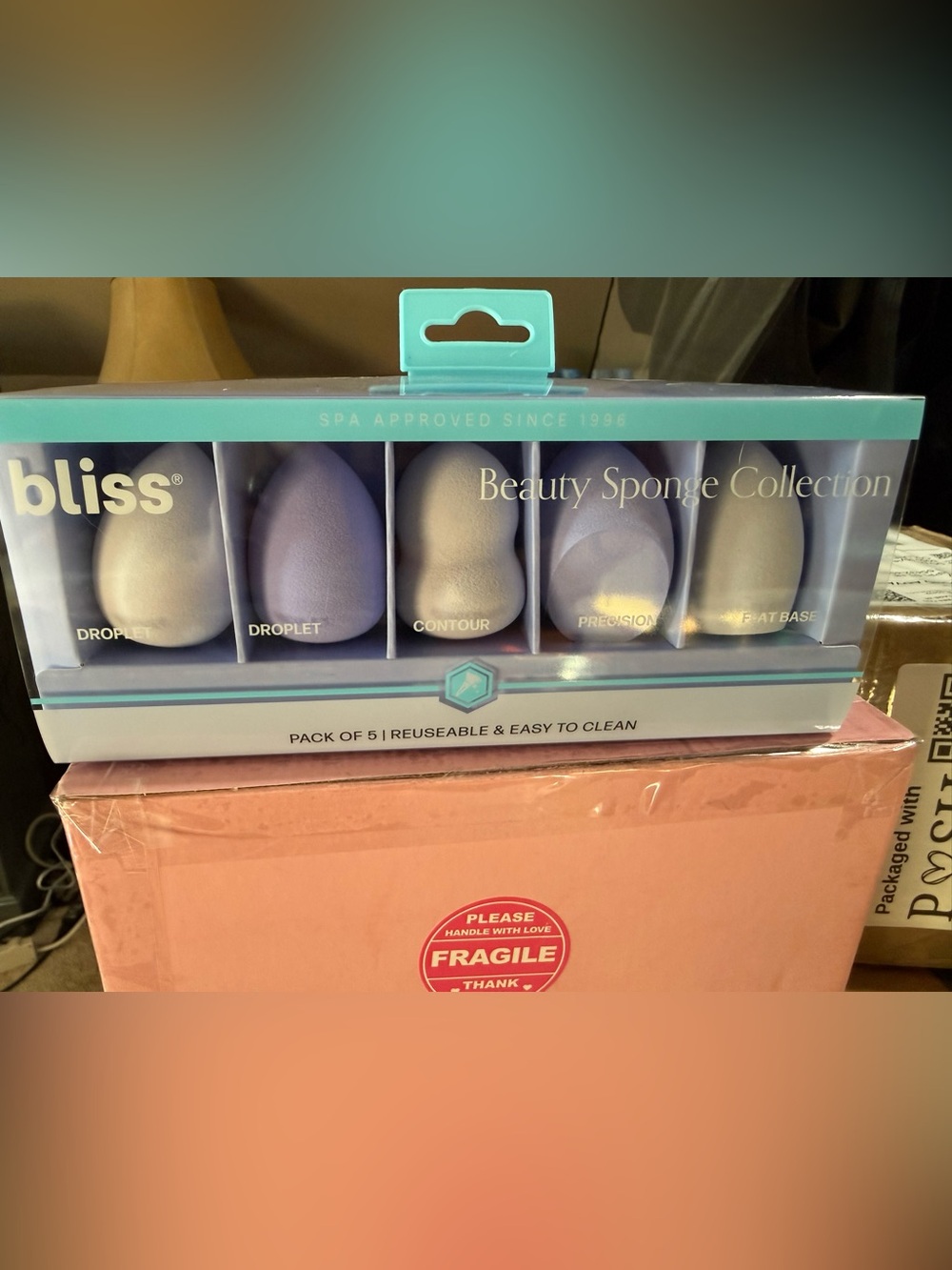 Bliss Lavender and Cream Makeup Sponge Set
